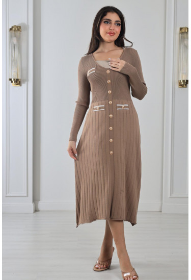 فستان ميدي من الصوف المدرج 