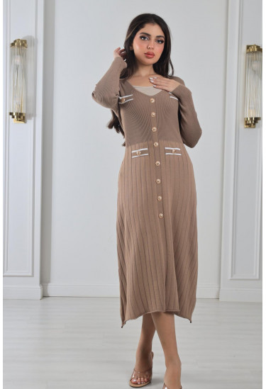 فستان ميدي من الصوف المدرج 