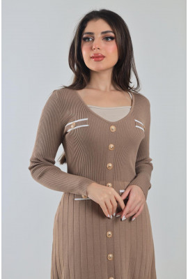 فستان ميدي من الصوف المدرج 