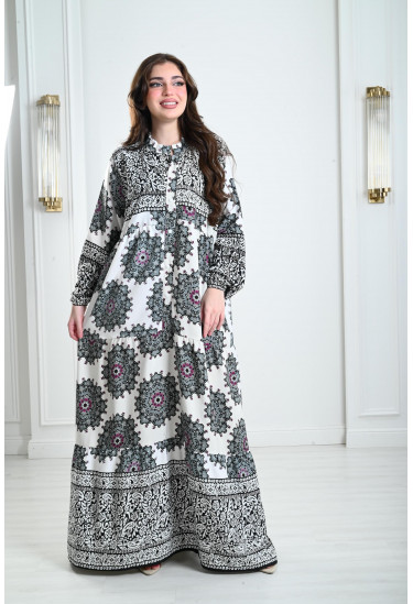 جلابيات نسائية بياقة عالية منقوشة