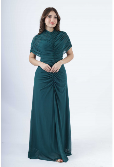 فستان سهرة طويل مزموم 