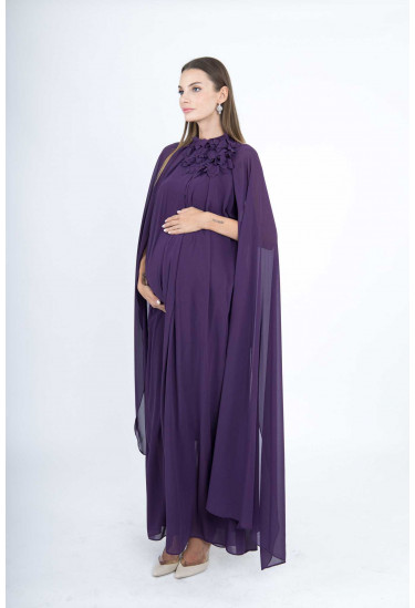 فستان سهرة حوامل طويل بكاب شيفون أنيق