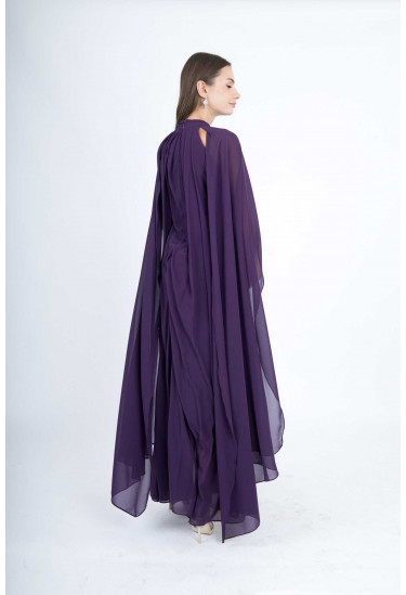 فستان سهرة حوامل طويل بكاب شيفون أنيق