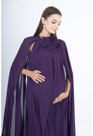 فستان سهرة حوامل طويل بكاب شيفون أنيق