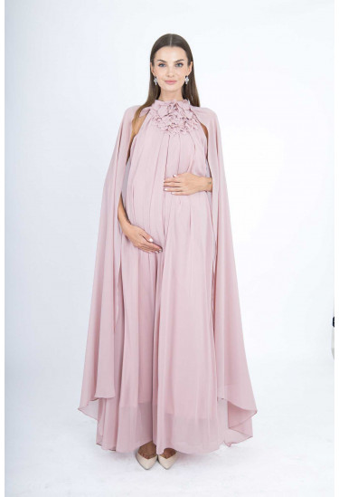 فستان سهرة حوامل طويل بكاب شيفون أنيق