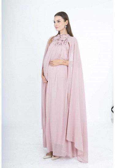 فستان سهرة حوامل طويل بكاب شيفون أنيق
