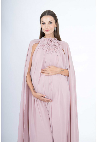 فستان سهرة حوامل طويل بكاب شيفون أنيق