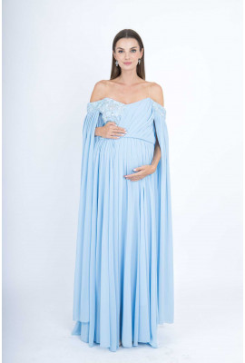 فستان سهرة ناعم بكاب طويل