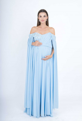 فستان سهرة ناعم بكاب طويل