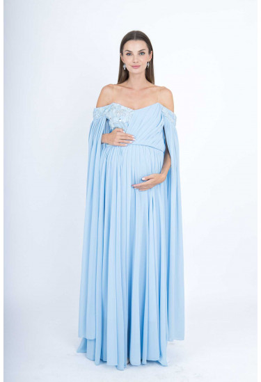 فستان سهرة ناعم بكاب طويل