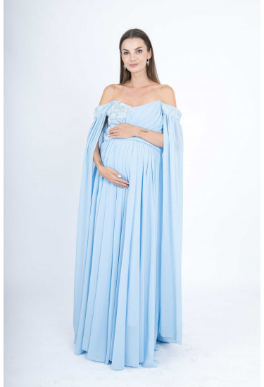 فستان سهرة ناعم بكاب طويل