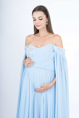 فستان سهرة ناعم بكاب طويل