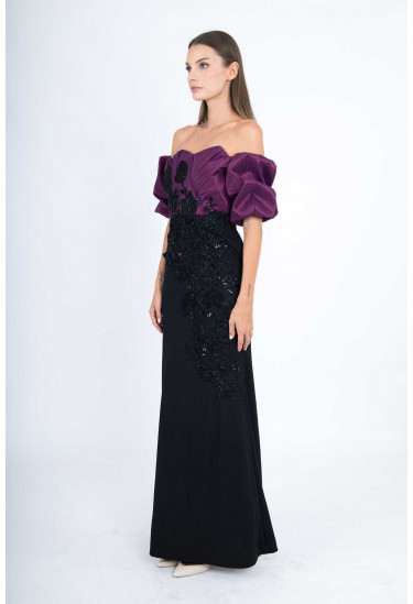 فستان سهرة أنيق اوف شولدر بتصميم مميز