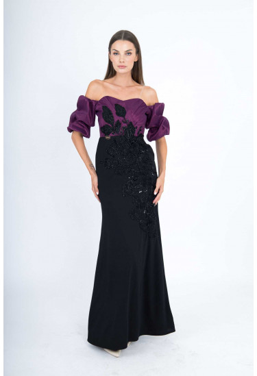 فستان سهرة أنيق اوف شولدر بتصميم مميز