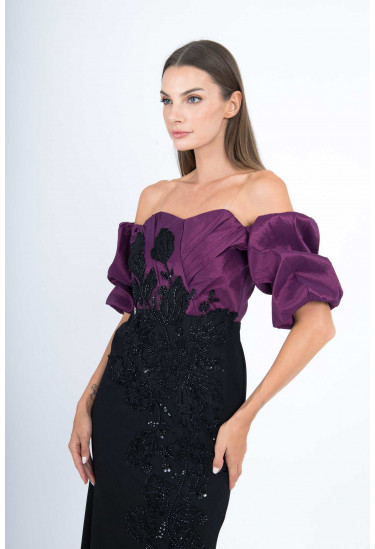 فستان سهرة أنيق اوف شولدر بتصميم مميز