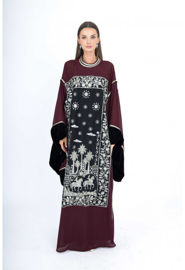 جلابية مخمل بتطريز فني تراثي