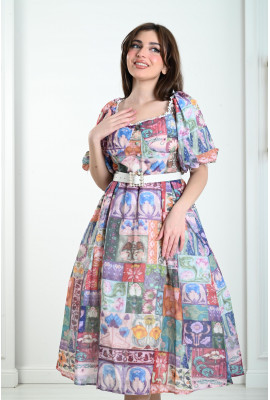 فستان ميدي بنقوشات متنوعة فستان ميدي بنقوشات متنوعة