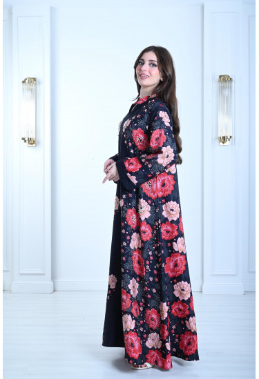 جلابية منقوشة بزهور كبيرة جلابية منقوشة بزهور كبيرة