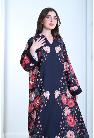 جلابية منقوشة بزهور كبيرة جلابية منقوشة بزهور كبيرة