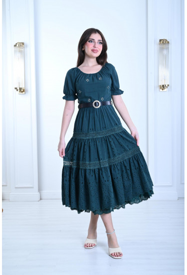 فستان ميدي نسائي بأدوار كشكشة واسعة فستان ميدي نسائي بأدوار كشكشة واسعة