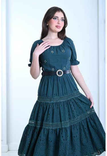 فستان ميدي نسائي بأدوار كشكشة واسعة فستان ميدي نسائي بأدوار كشكشة واسعة