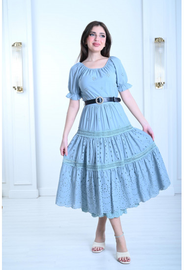 فستان ميدي نسائي بأدوار كشكشة واسعة فستان ميدي نسائي بأدوار كشكشة واسعة