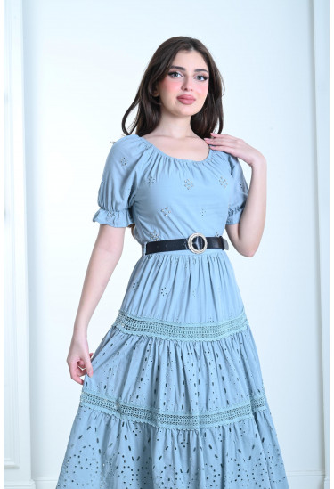 فستان ميدي نسائي بأدوار كشكشة واسعة فستان ميدي نسائي بأدوار كشكشة واسعة