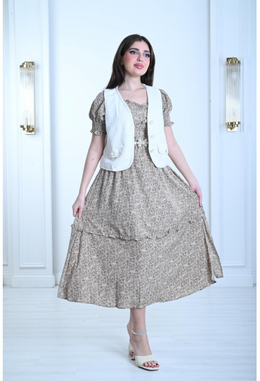 فستان ميدي منقوش بجاكت قصير