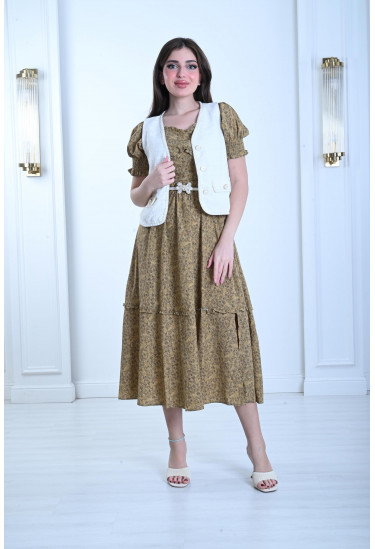 فستان ميدي منقوش بجاكت قصير