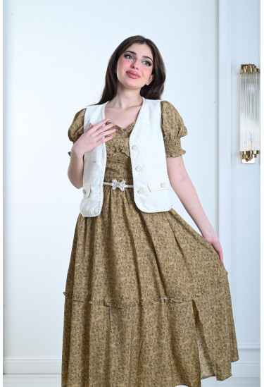 فستان ميدي منقوش بجاكت قصير