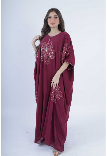 جلابية نسائية مطرزة بالخرز نمط زهرة 