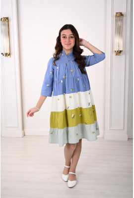 فستان بناتي كاجوال بأكمام متوسطة وتصميم طبقات أنيق