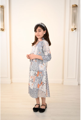 فستان بناتي أنيق بطباعات زهور ملونة مقاسات كبيرة