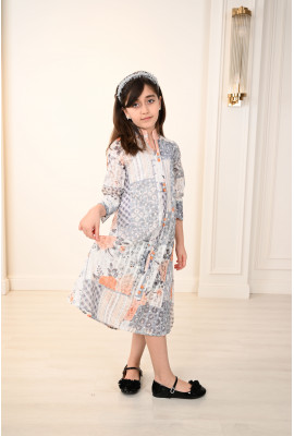 فستان بناتي أنيق بطباعات زهور ملونة مقاسات كبيرة