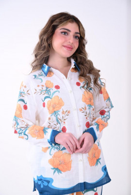 طقم نسائي صيفي أنيق بطبعات زهرية وقماش خفيف