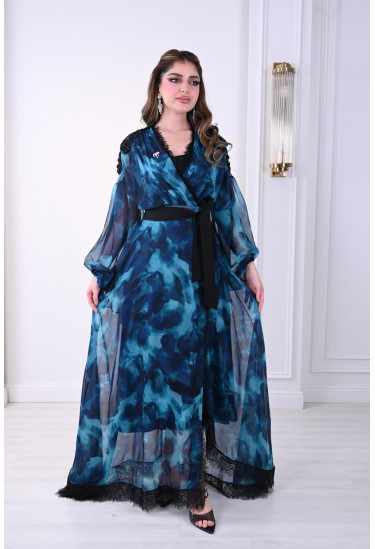 فستان نسائي طويل بطباعات مموجة 