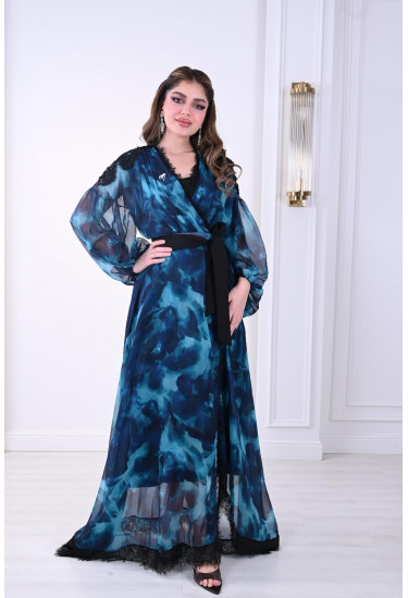 فستان نسائي طويل بطباعات مموجة 