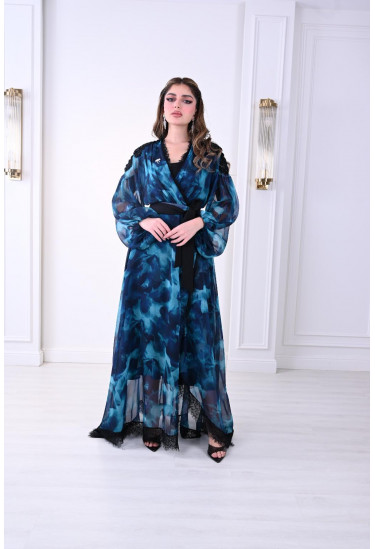 فستان نسائي طويل بطباعات مموجة 