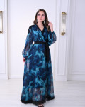 فستان نسائي طويل بطباعات مموجة 