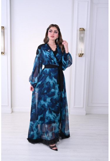 فستان نسائي طويل بطباعات مموجة 