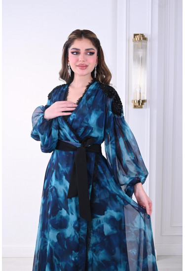 فستان نسائي طويل بطباعات مموجة 