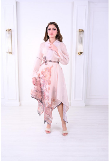 فستان نسائي ناعم بتصميم غير متماثل ونقشات أنيقة