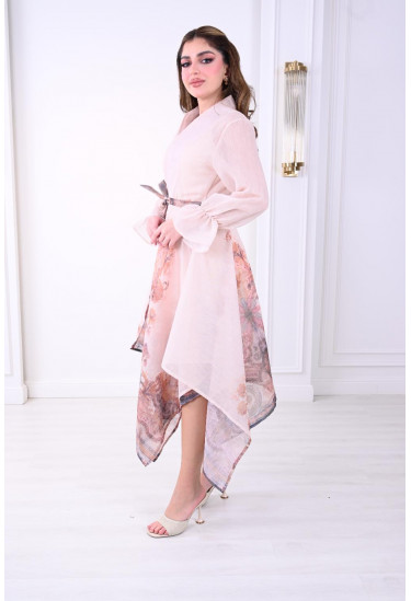 فستان نسائي ناعم بتصميم غير متماثل ونقشات أنيقة