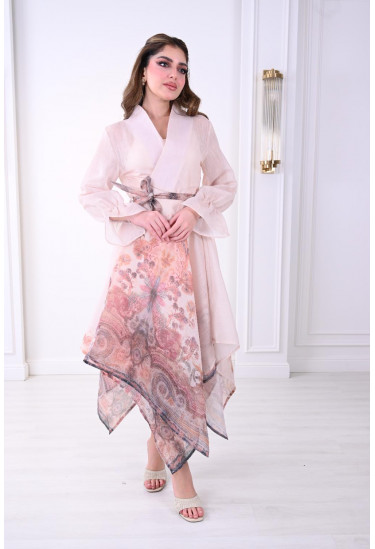 فستان نسائي ناعم بتصميم غير متماثل ونقشات أنيقة