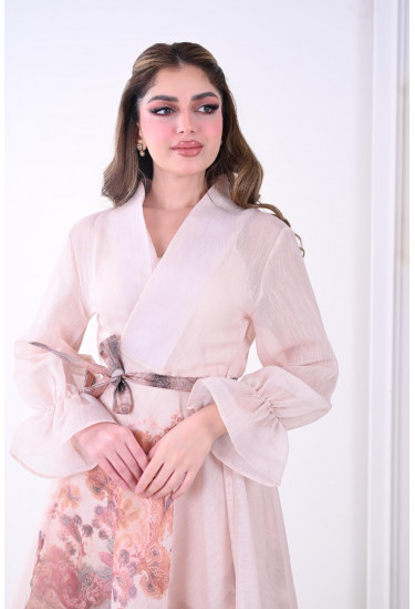 فستان نسائي ناعم بتصميم غير متماثل ونقشات أنيقة