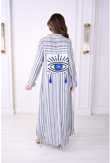 جلابية مخططة بتصميم عصري مع زخرفة