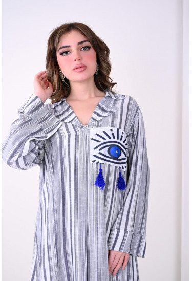 جلابية مخططة بتصميم عصري مع زخرفة