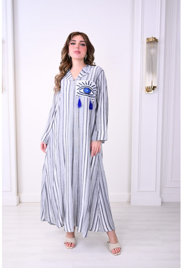 جلابية مخططة بتصميم عصري مع زخرفة