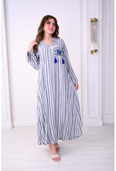 جلابية مخططة بتصميم عصري مع زخرفة
