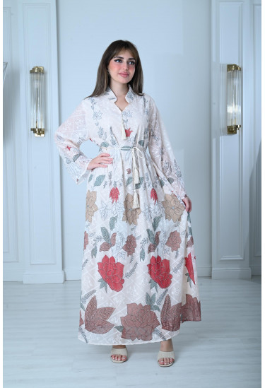 فستان نسائي بطباعات ورود رقيقة